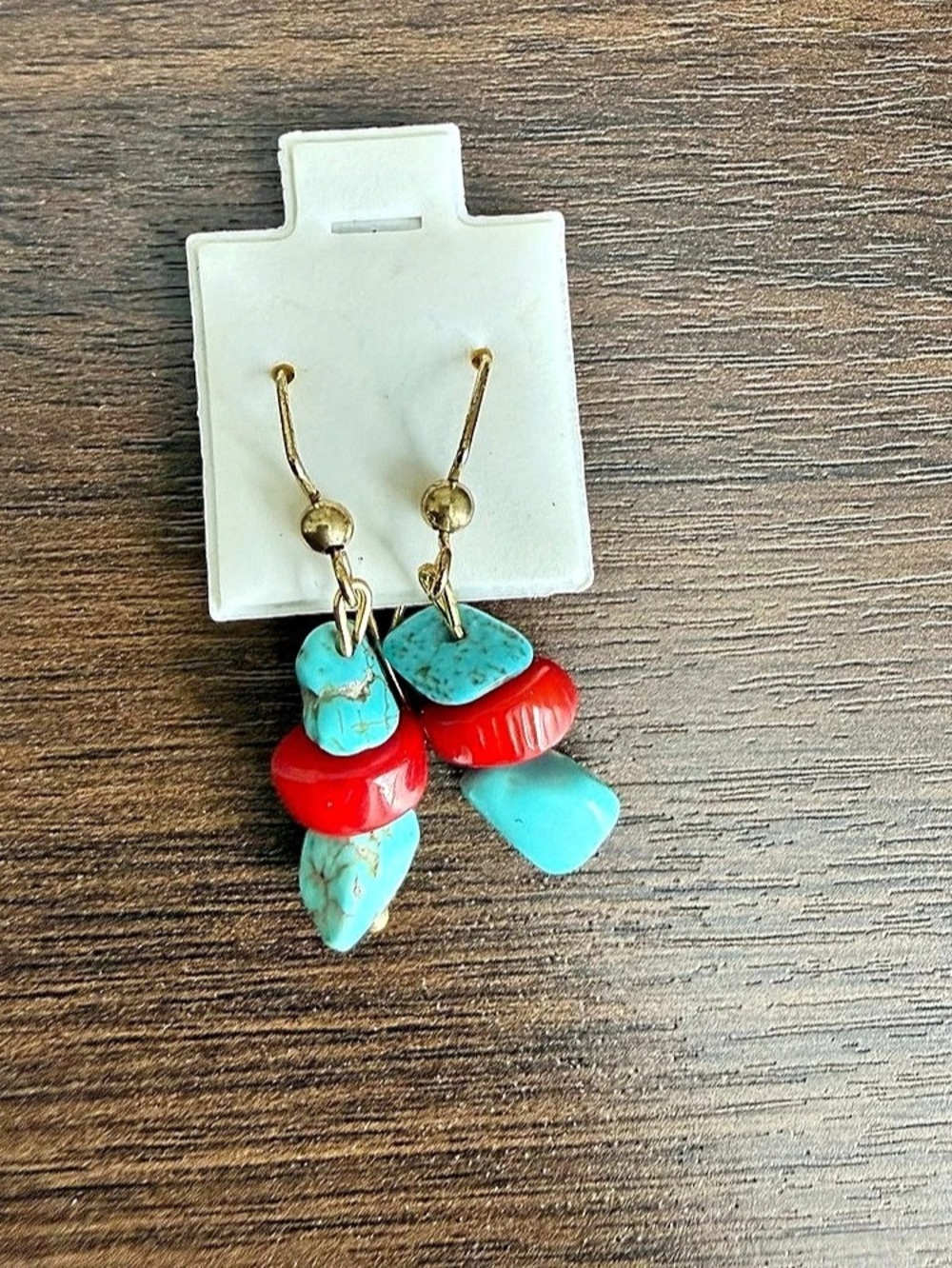 Beaded Dangle Earrings in Blue & Red Southwestern Boho